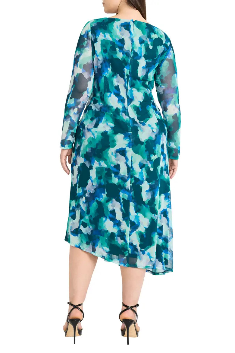Maggy London Abstract Print Long Sleeve Asymmetric Knit Dress (Women) | Nordstromrack | Nordstrom Rack