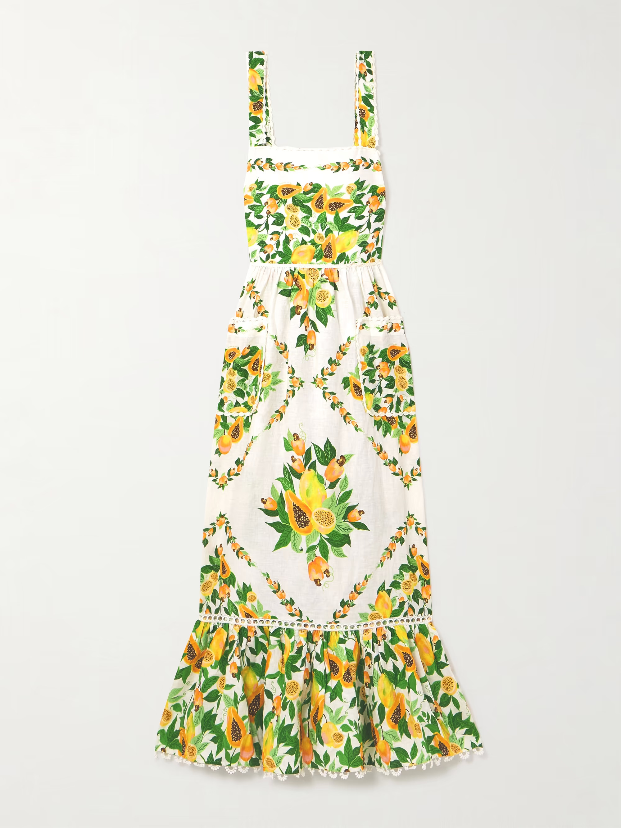 Papaya Salad knit-trimmed Euroflax™ linen and LENZING™ ECOVERO™-blend midi dress | NET-A-PORTER (US)