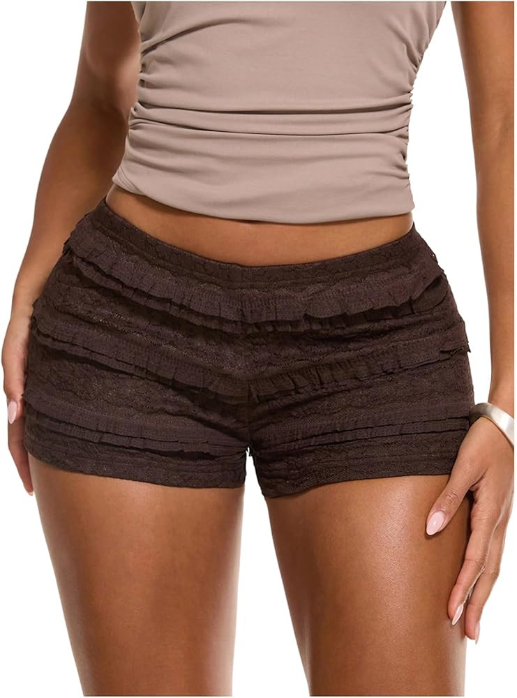 QJQ Women's Ruffle Shorts Y2k High Waist Crochet Tiered Layered Summer Micro Shorts 2026 | Amazon (US)