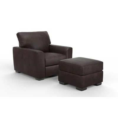 Savannah 40" Wide 100% Full Top Grain Leather Chair with Ottoman | Wayfair North America