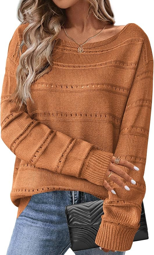 Zeagoo Womens Sweaters Cute Long Sleeve Off The Shoulder Pullover Tops Hollow Out Crochet Dressy ... | Amazon (US)