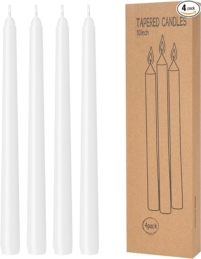 4 Pack White Taper Candles - Taper Candles 10 Inch Dripless, Smokeless & Unscented - 8 Hours Long... | Amazon (US)