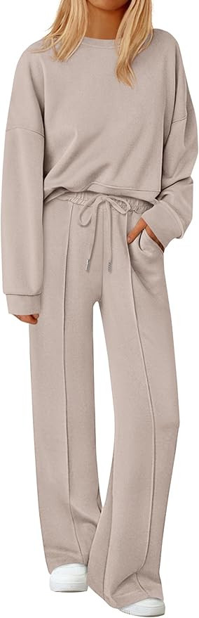 PRETTYGARDEN 2 Piece Sets For Women Fall Trendy Long Sleeve Sweatshirt Wide Leg Pants Loungewear ... | Amazon (US)