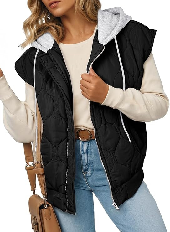 EVALESS Puffer Vest Women Cropped Hooded Zip Up Quilted Sleeveless Jackets 2025 Fall Lightweight ... | Amazon (US)