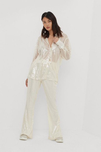 Sequin Detail High Waisted Fit and Flare Pants | Nasty Gal (US)