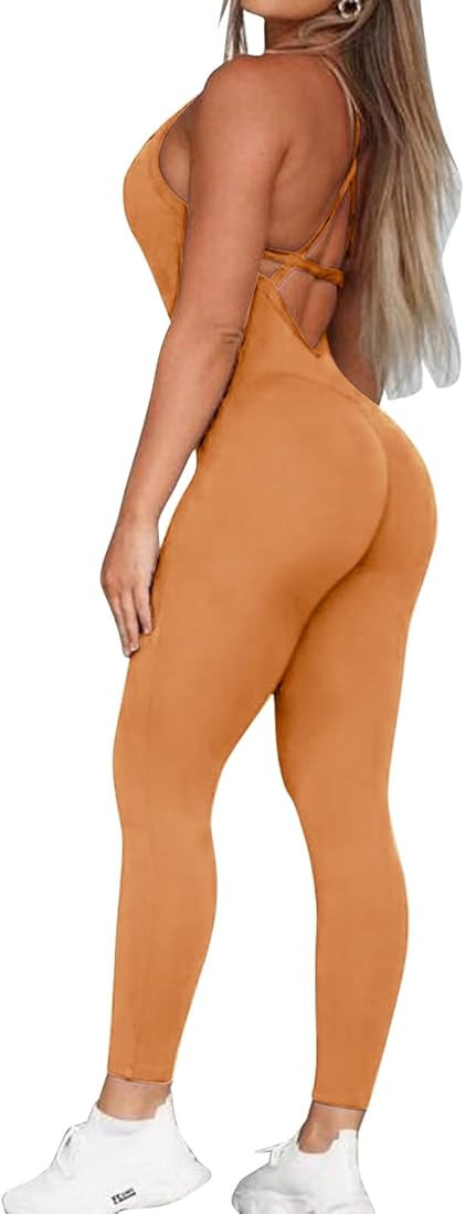 Vertvie Women Workout Jumpsuit Criss Cross Backless Romper Tummy Control Sleeveless One Piece Bod... | Amazon (US)
