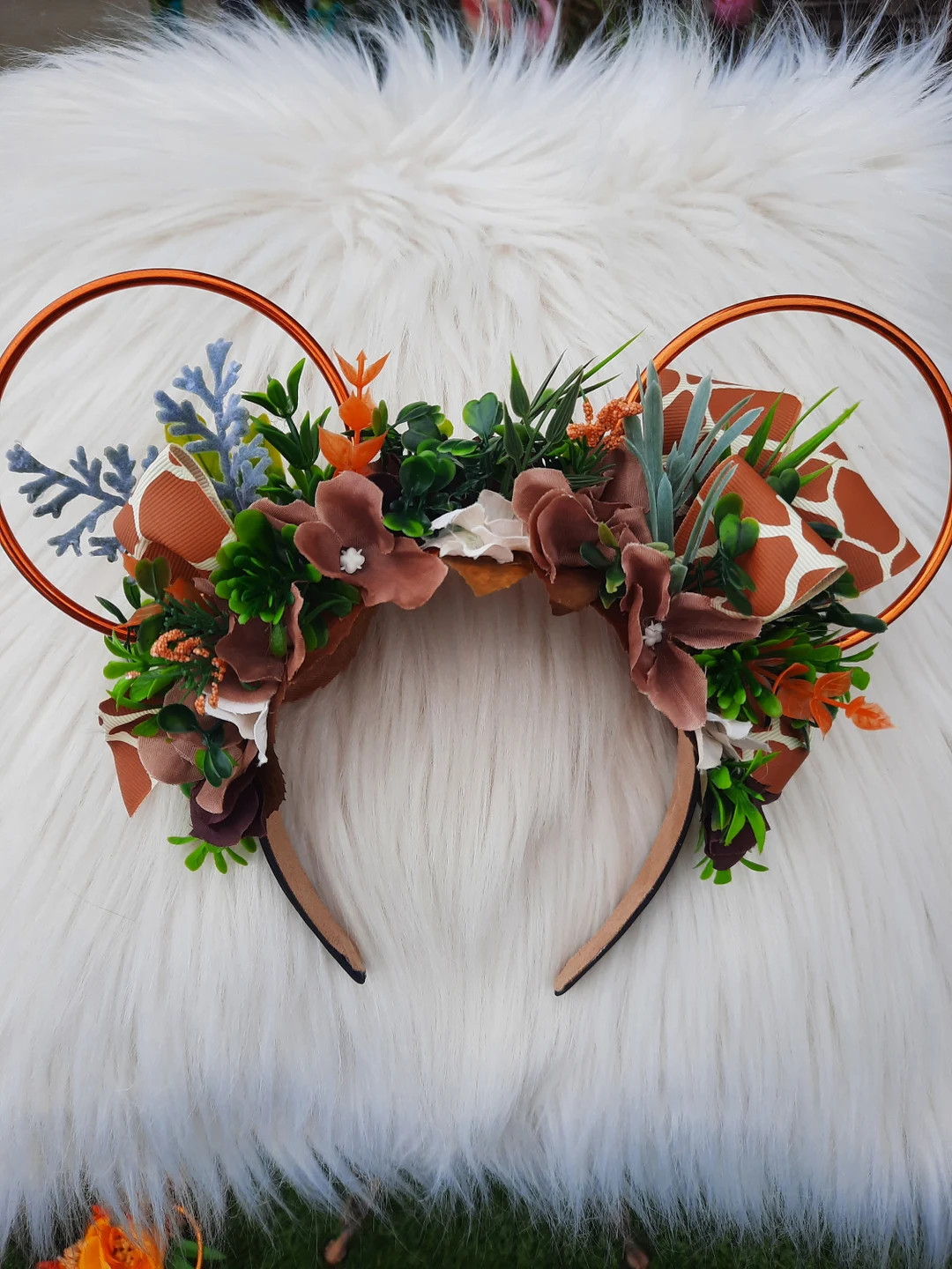 Safari, Giraffe, Jungle, Boat, Disney Inspired Wire Ears Floral Flower Crown Minnie or Mickey Mou... | Etsy (US)