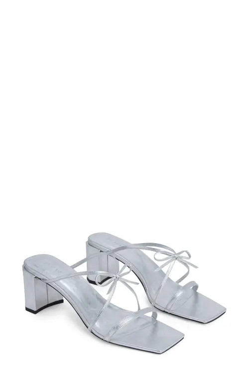 By Far June Metallic Bow Strap Square Toe Sandal in Metallic Silver at Nordstrom, Size 7Us | Nordstrom