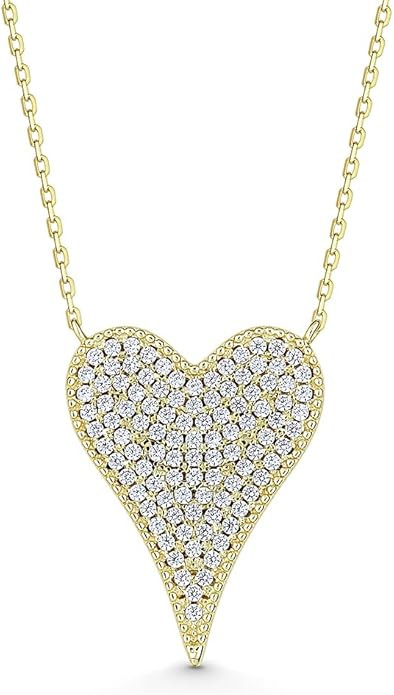 Alfred & Vincent Large Heart Cubic Zirconia Crystal Pave Love Charm Necklace in .925 Sterling Sil... | Amazon (US)