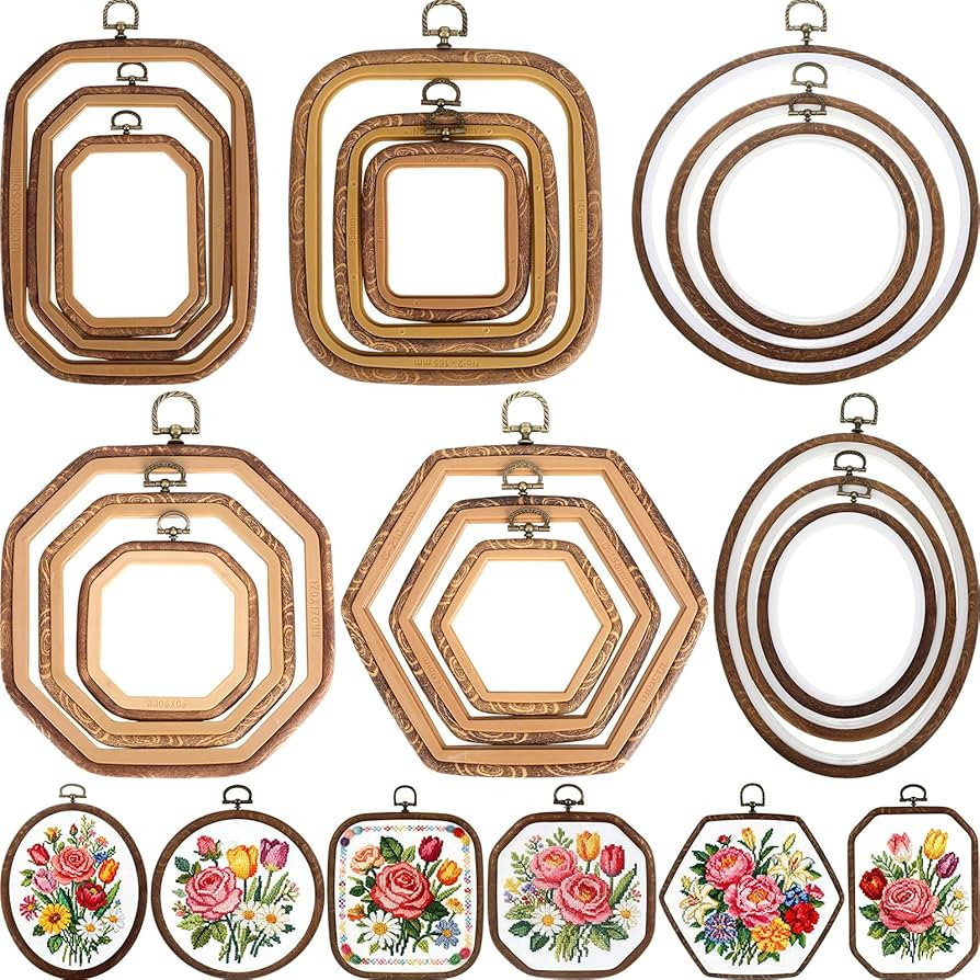 Qunclay 18 Pcs Large Embroidery Hoop Frame Decorative Imitated Wood Display Frame Circle Oval Oct... | Amazon (US)