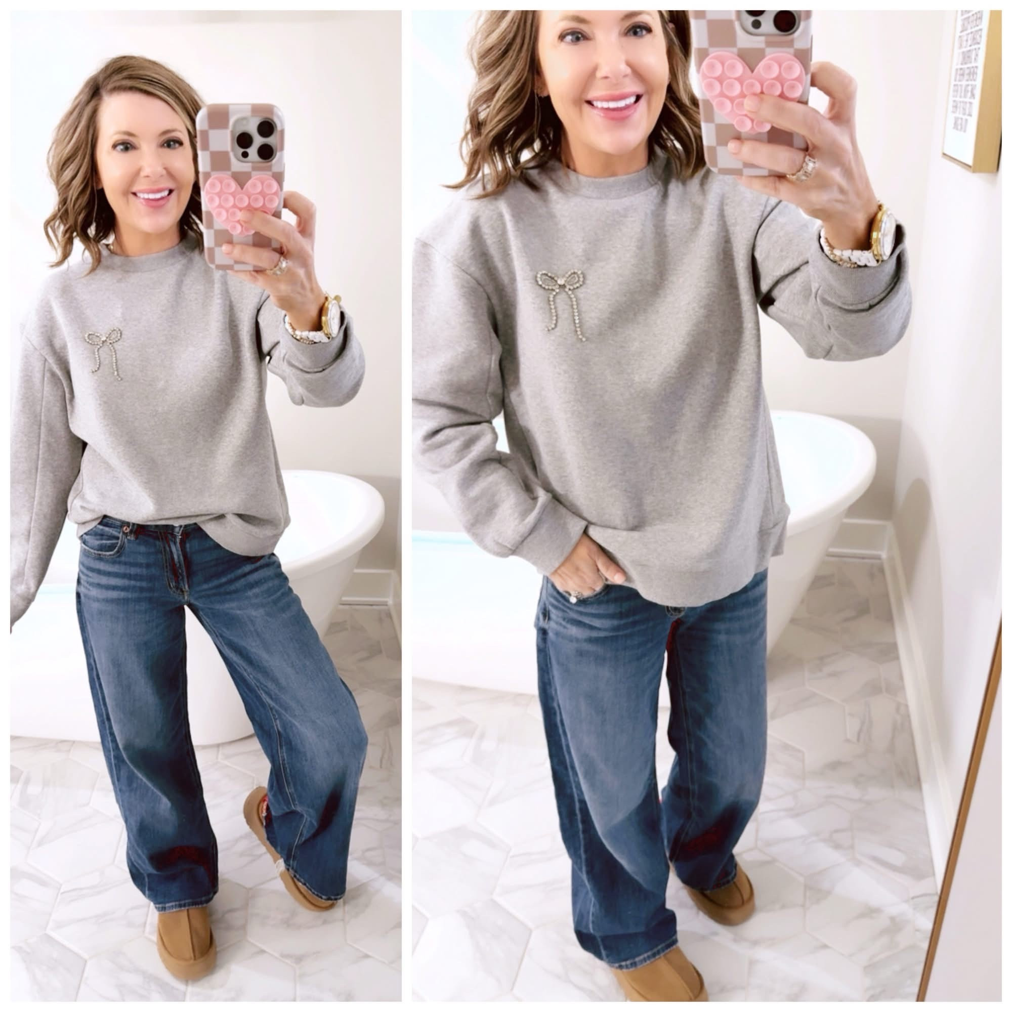 I showed this sweatshirt in pink with the rhinestone bow, now I grabbed it in gray! I’m in an XS, it’s oversized, comfy and soft! 

#LTKmomlife #LTKdayinmylife #LTKgrwm