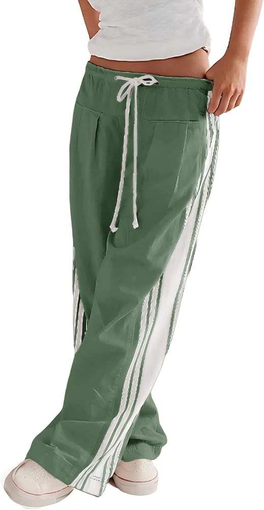 Hongsui Women's Wide Leg Pants Drawstring High Rise Side Striped Slouchy Palazzo Pants with Pocke... | Amazon (US)