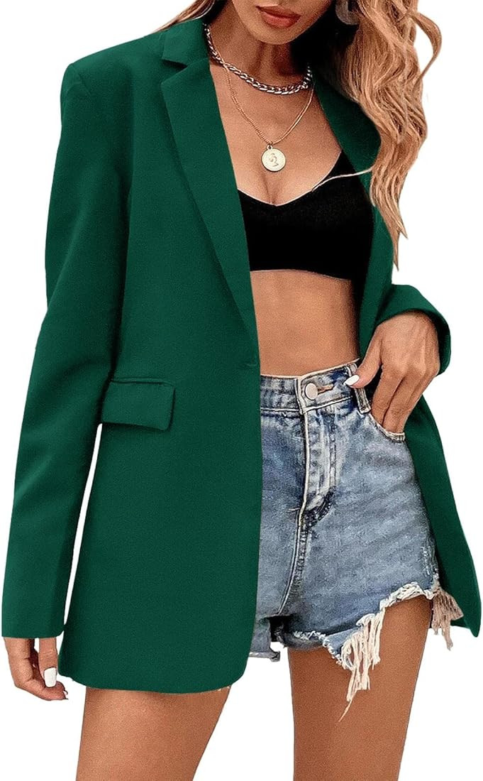 Febriajuce Women's Casual Long Sleeve Lapel Oversized Button Work Office Blazer Suit Jacket | Amazon (US)