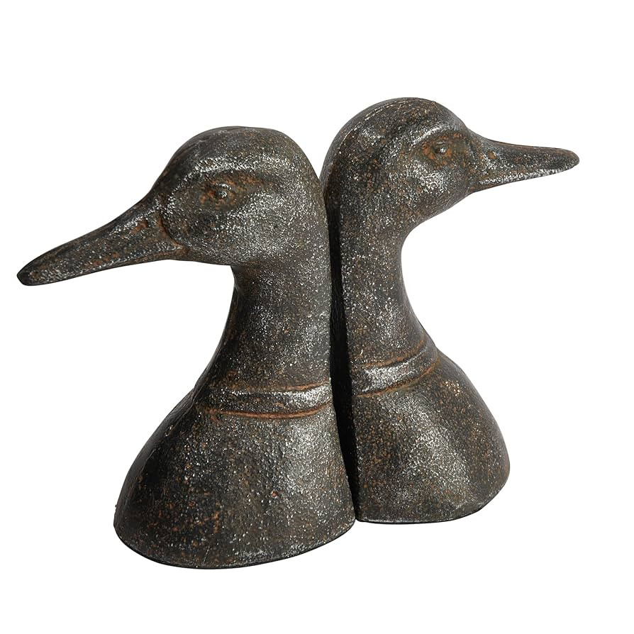 Creative Co-Op Decorative Distressed Cast Metal Duck Head Bookends, Black, Set of 2 | Amazon (US)