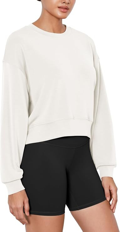 ODODOS Modal Soft Long Sleeve Cropped Sweatshirts for Women Oversized Crew Neck Pullover Crop Top | Amazon (US)