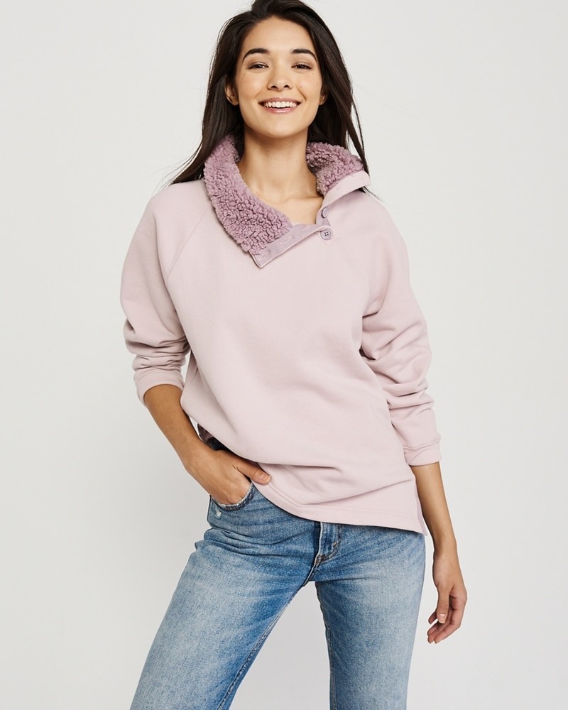 Asymmetrical Sherpa Collar Sweatshirt | Abercrombie & Fitch US & UK