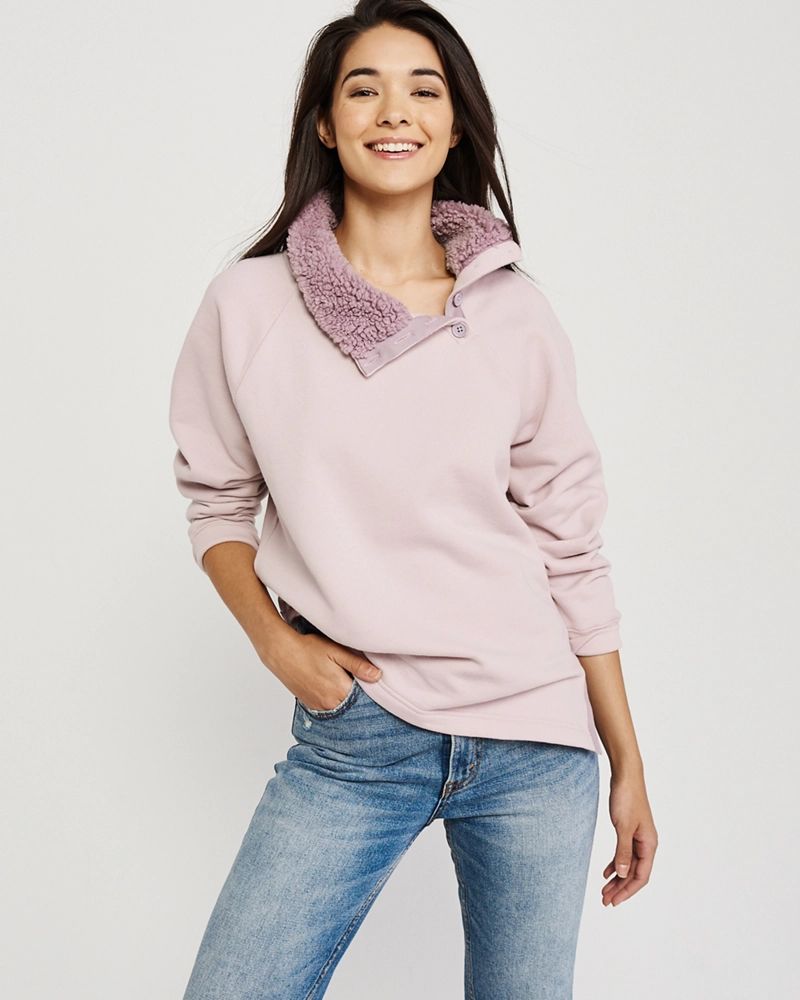 Asymmetrical Sherpa Collar Sweatshirt | Abercrombie & Fitch US & UK