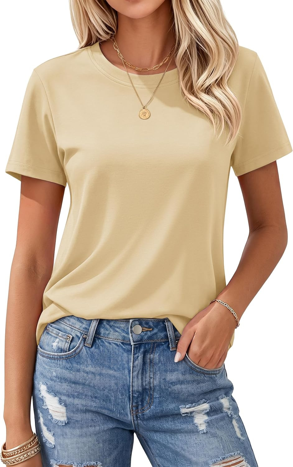 MAGCOMSEN Women's T Shirts Cotton Short Sleeve Shirts Crew-Neck Summer Tops Classic-Fit Tees Breathable Casual Clothes | Amazon (US)