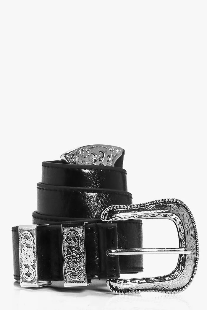 Oversize Western Buckle Boyfriend Belt | Boohoo.com (US & CA)