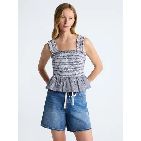Free Assembly Women s and Women s Plus Smocked Cotton Tank Top with Peplum Hem Sizes XS-4X | Walmart (US)