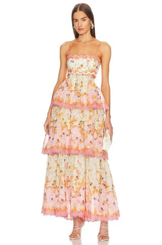 Zimmermann Laurel Frill Midi Dress in Pink & Green Floral from Revolve.com | Revolve Clothing (Global)
