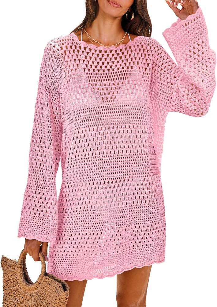 ANRABESS Women Swimsuit Crochet Swim Cover Up 2024 Summer Bathing Suit Swimwear Mesh Knit Beach D... | Amazon (US)