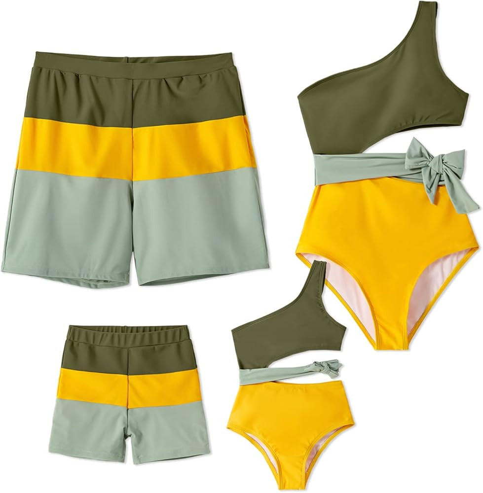 PATPAT Family Matching Swimsuits Mommy and Me One Shoulder Cutout Colorblock Bathing Suits One Pi... | Amazon (US)