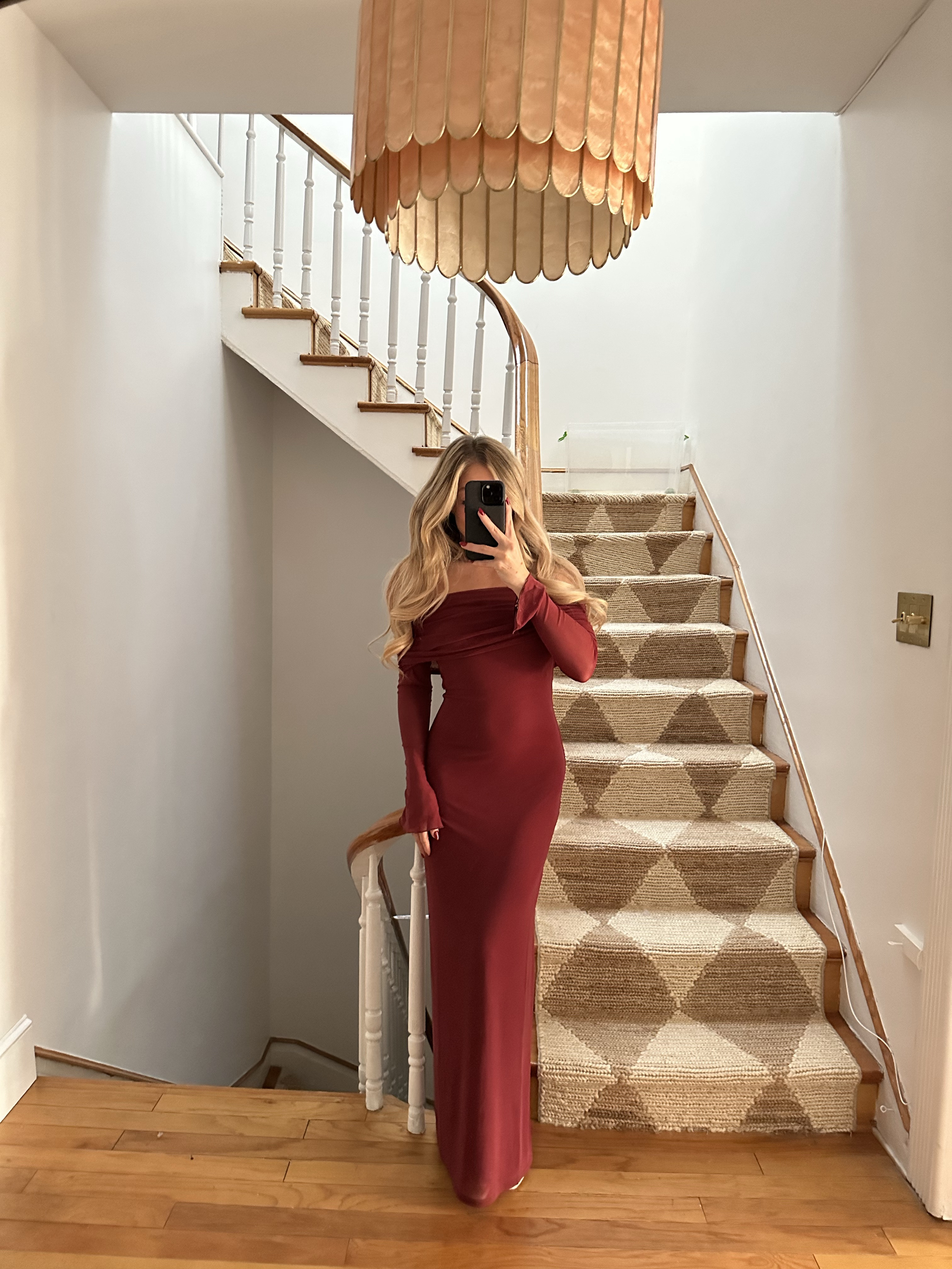 Meshki off the shoulder burgundy mesh maxi dress wearing size small fits slightly small 

#LTKSeasonal #LTKParties #LTKHoliday