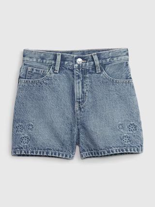 Kids High Rise Embroidered Mom Jean Shorts with Washwell | Gap Factory