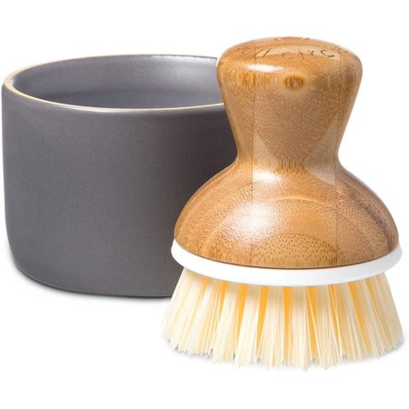 Bubble Up Ceramic Soap Dispenser & Bamboo Dish Brush White/Gray | Walmart (US)