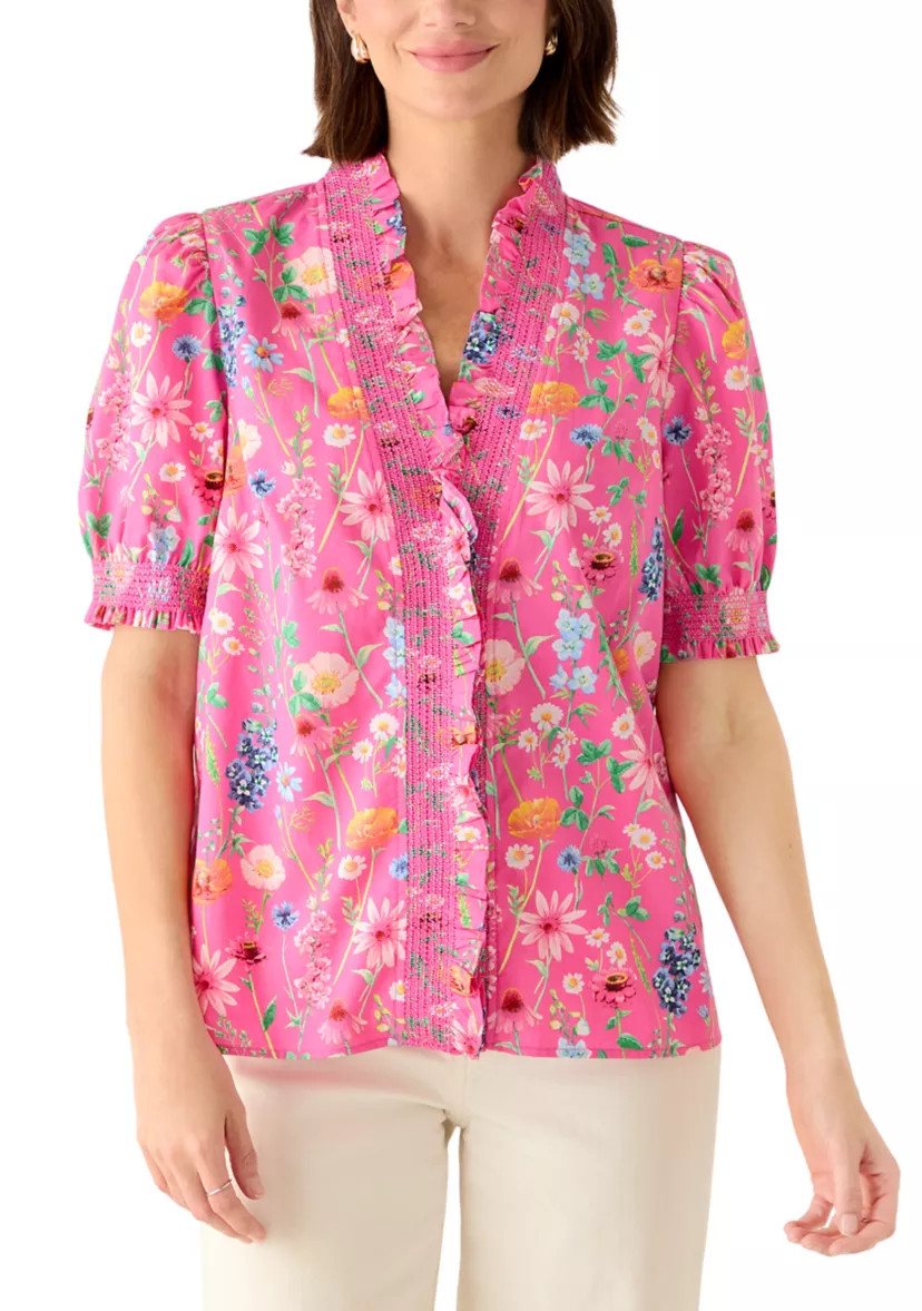 Women's Short Sleeve Smocked Ruffle Neck Top | Belk