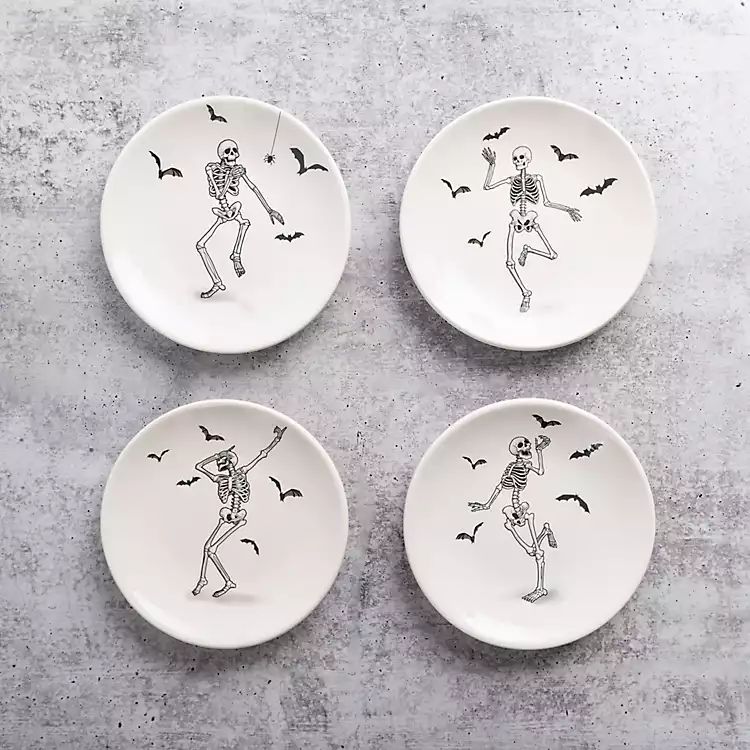 New! Boo-gie Skeleton Appetizer Plates, Set of 4 | Kirkland's Home