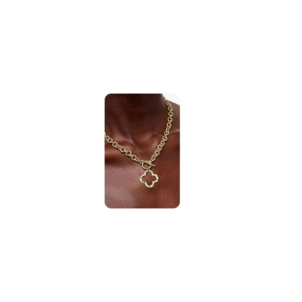 Krfy Chunky 16K Gold Plated Necklace for Women, Hammered Cross Necklace for Women Non Tarnish, He... | Amazon (US)