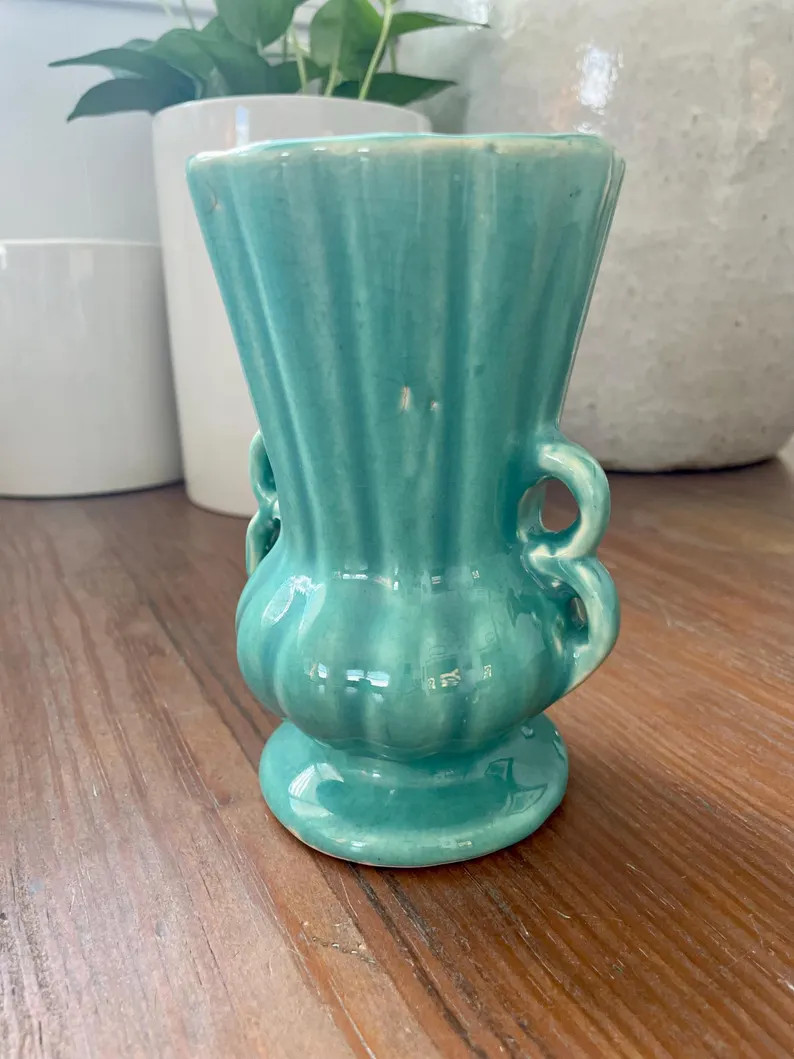 1941 Vintage Nelson Mccoy Pottery Aqua Glazed Vase Unmarked - Etsy | Etsy (US)