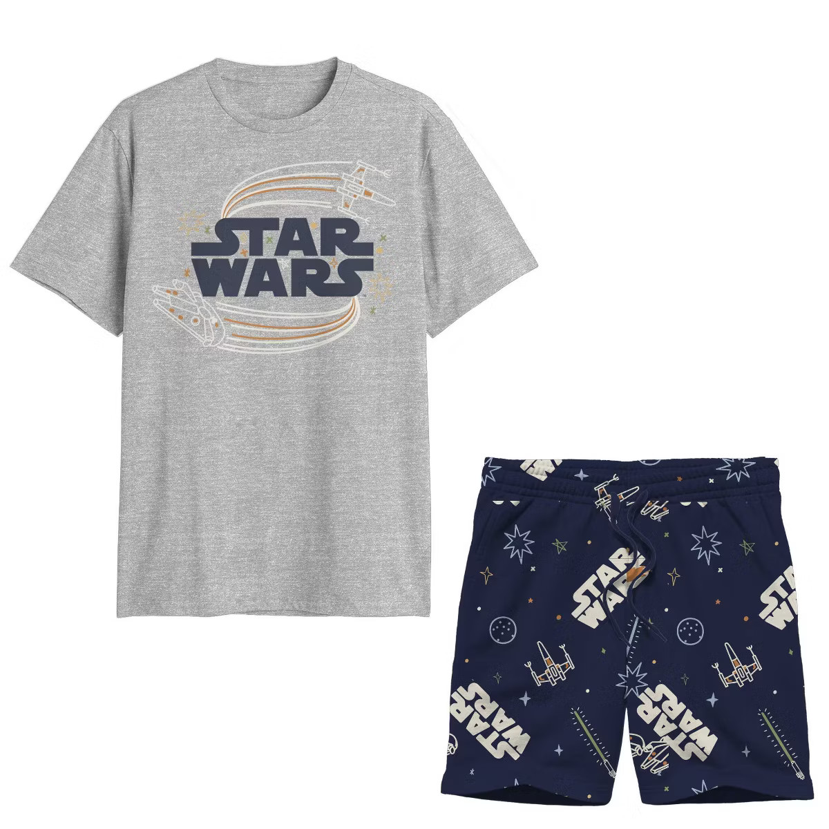 Men's Star Wars Pajama Set - Heathered Gray/Navy Blue | Target