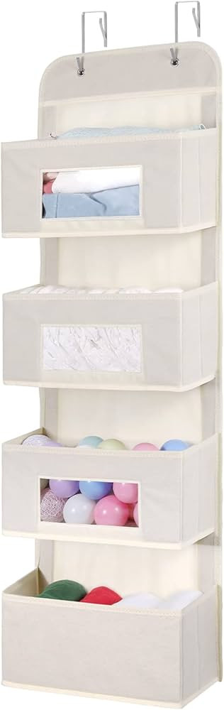 4-Shelf Over The Door Hanging Organizer with 2 Metal Hooks，4 Pocket Swing-proof Behind Door Org... | Amazon (US)