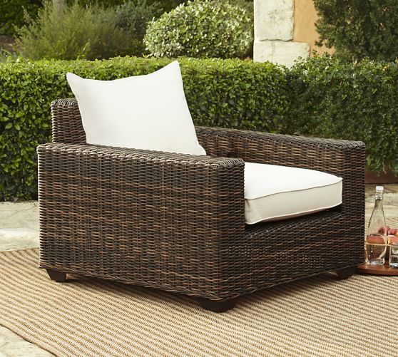 Torrey All-Weather Wicker Square Arm Occasional Chair, Espresso | Pottery Barn (US)