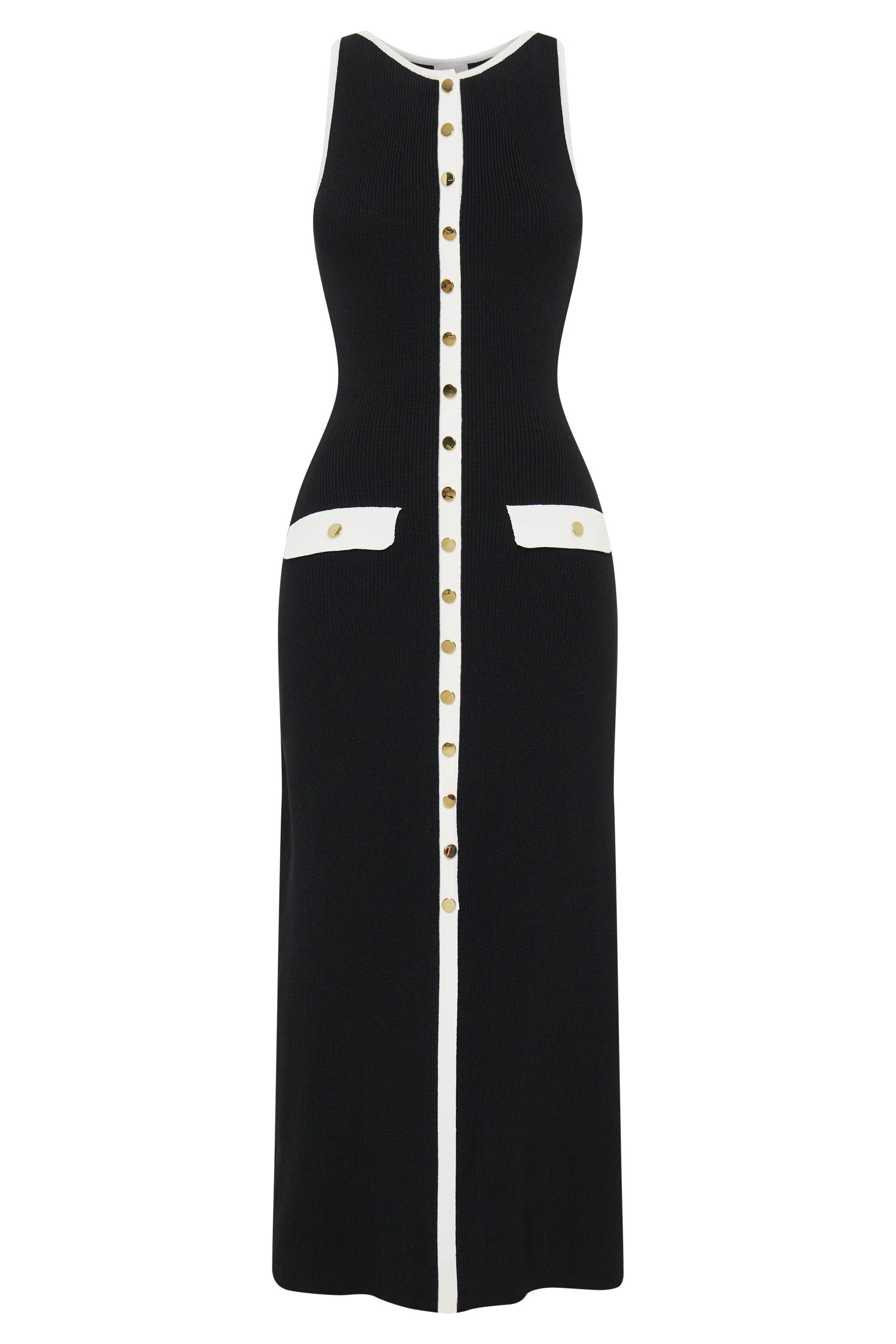Sawyer Sleeveless Buttoned Maxi Dress - Black/White | MESHKI US