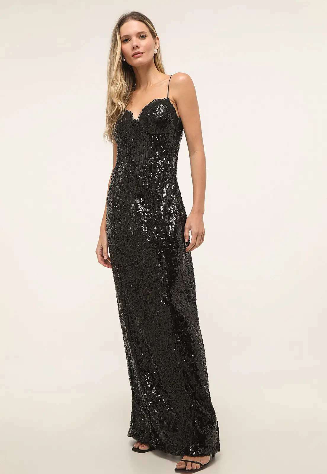 Vestido Lança Perfume Longo Paetê Preto | Dafiti (BR)