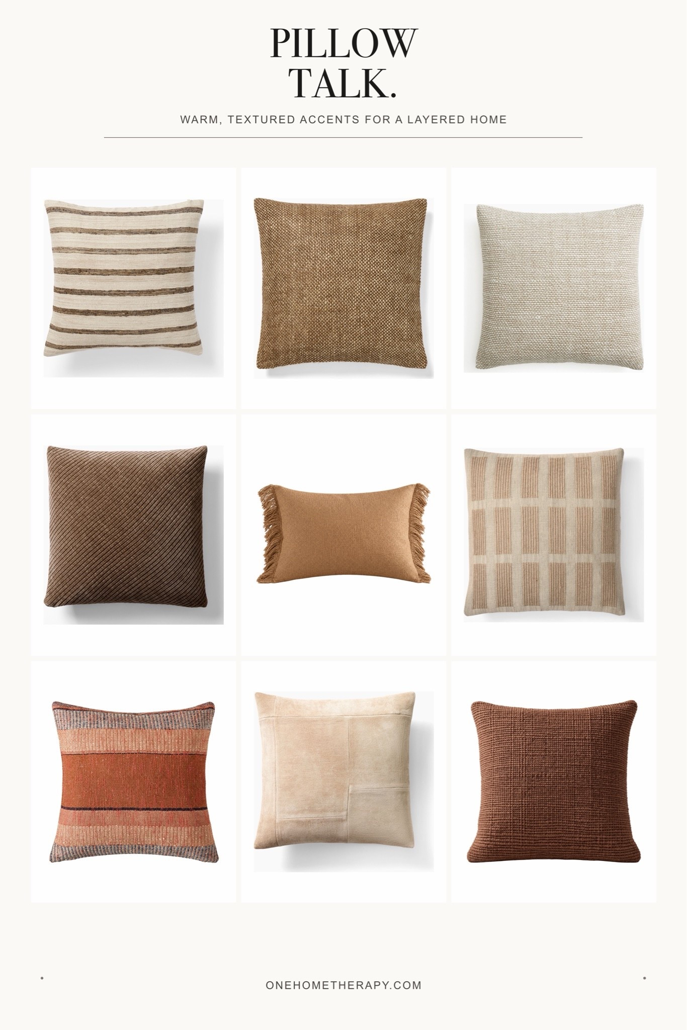 Pillow talk, but make it chic.
The
easiest way to make a room feel warmer, richer and more collected?
Layer texture, tone and a little pattern.
These neutral finds do all the work without trying too hard.
#LTKHome
#LTKFindsUnder100
#HomeDecor #PillowRefresh #NeutralHome
#FallHome #CozyHome #InteriorInspo #TexturedHome #OneHomeTherapy
#LTKSeasonal
#LTKHome
#LTKOver40

#LTKSeasonal #LTKU #LTKHome