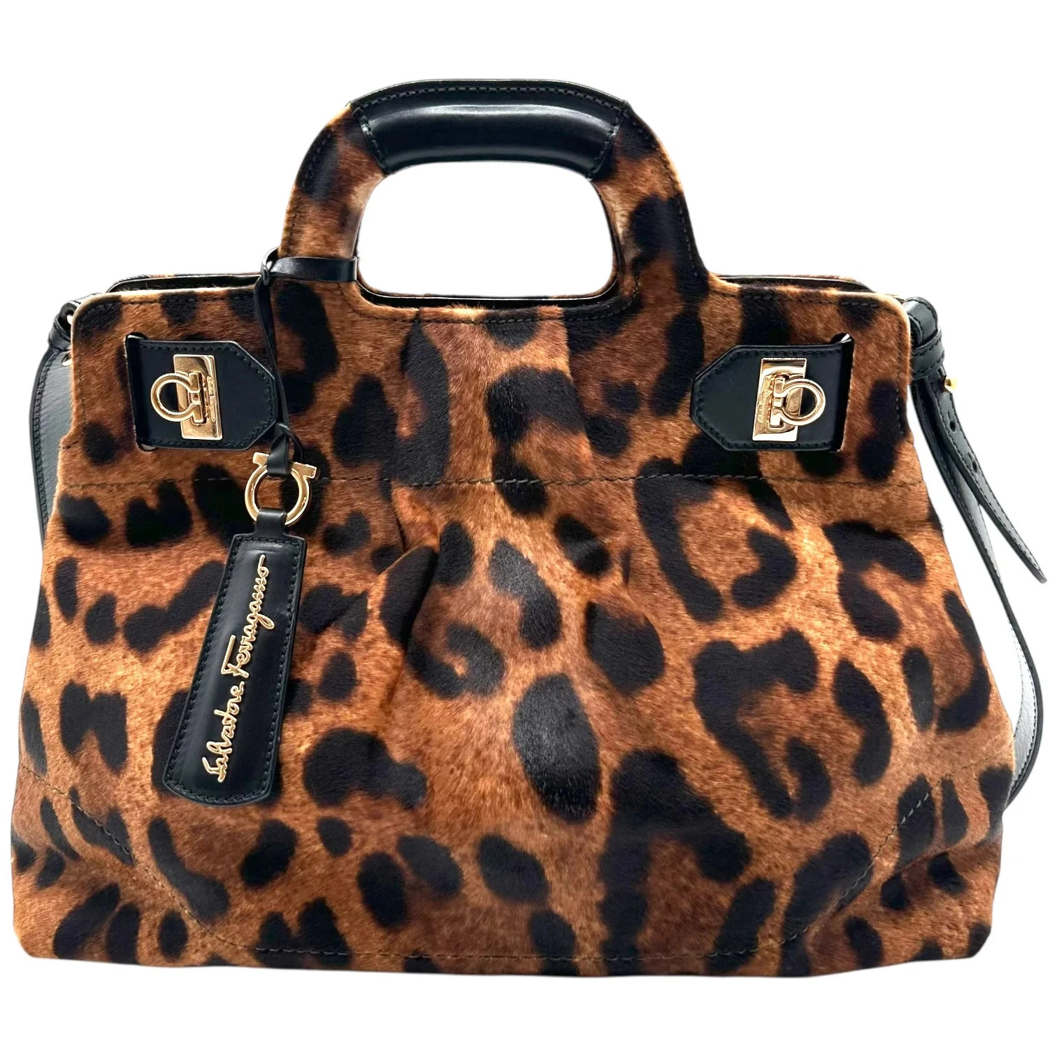 Salvatore Ferragamo Leopard Print Ponyhair 2-Way Bag | eBay US