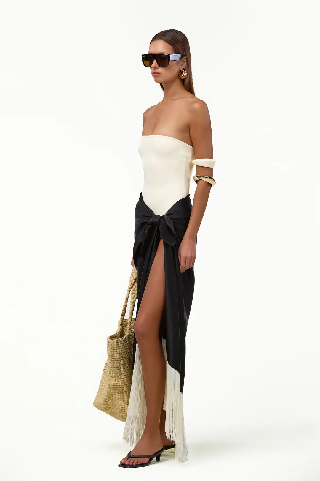 Fringe Sarong (Black/Cream) | SAME