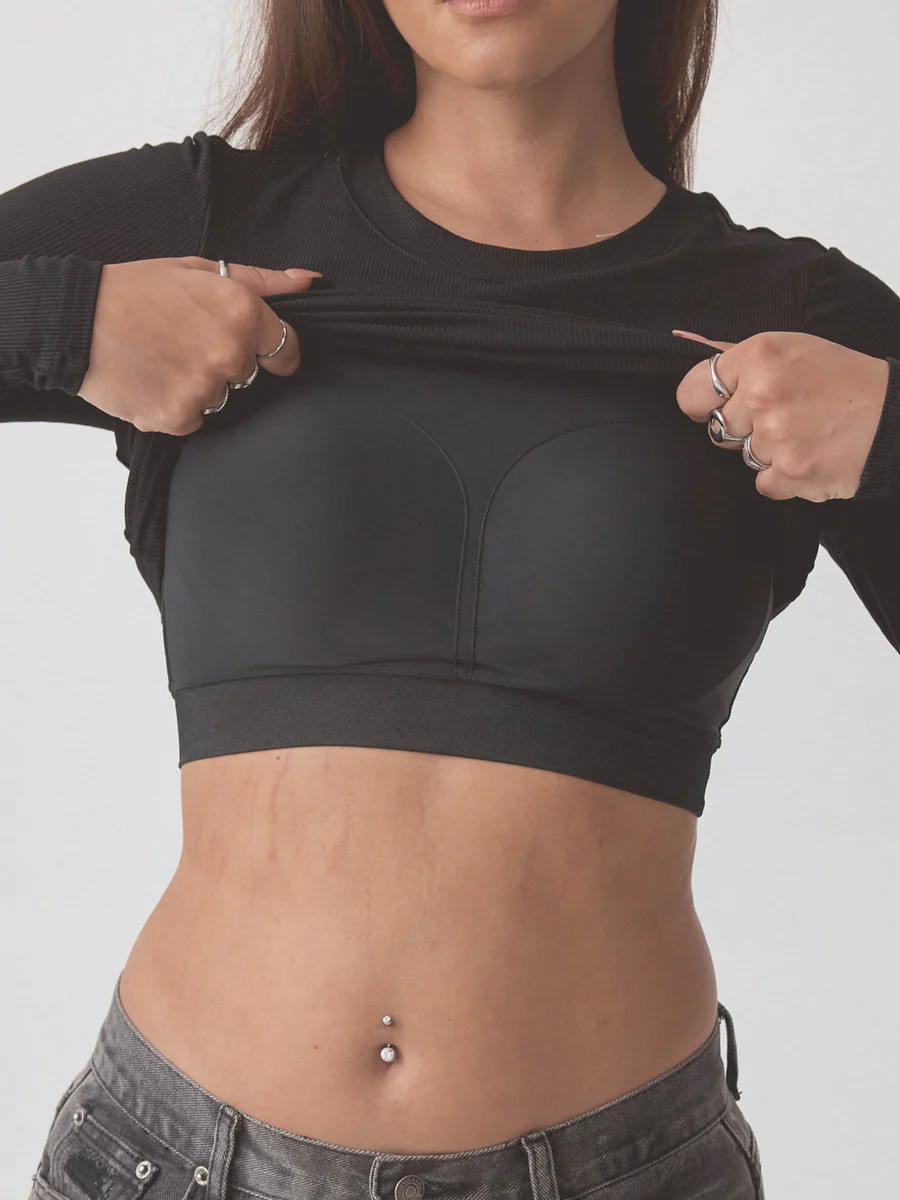 Crew Neck Ribbed Long Sleeve Brami | Klassy