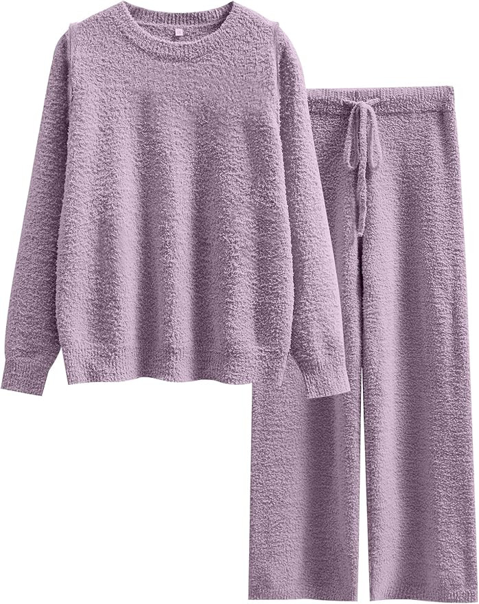 ANRABESS Women's Fuzzy Fleece Pajama Sets 2 Piece Outfits Long Sleeve Top Wide Leg Pants Lounge M... | Amazon (US)