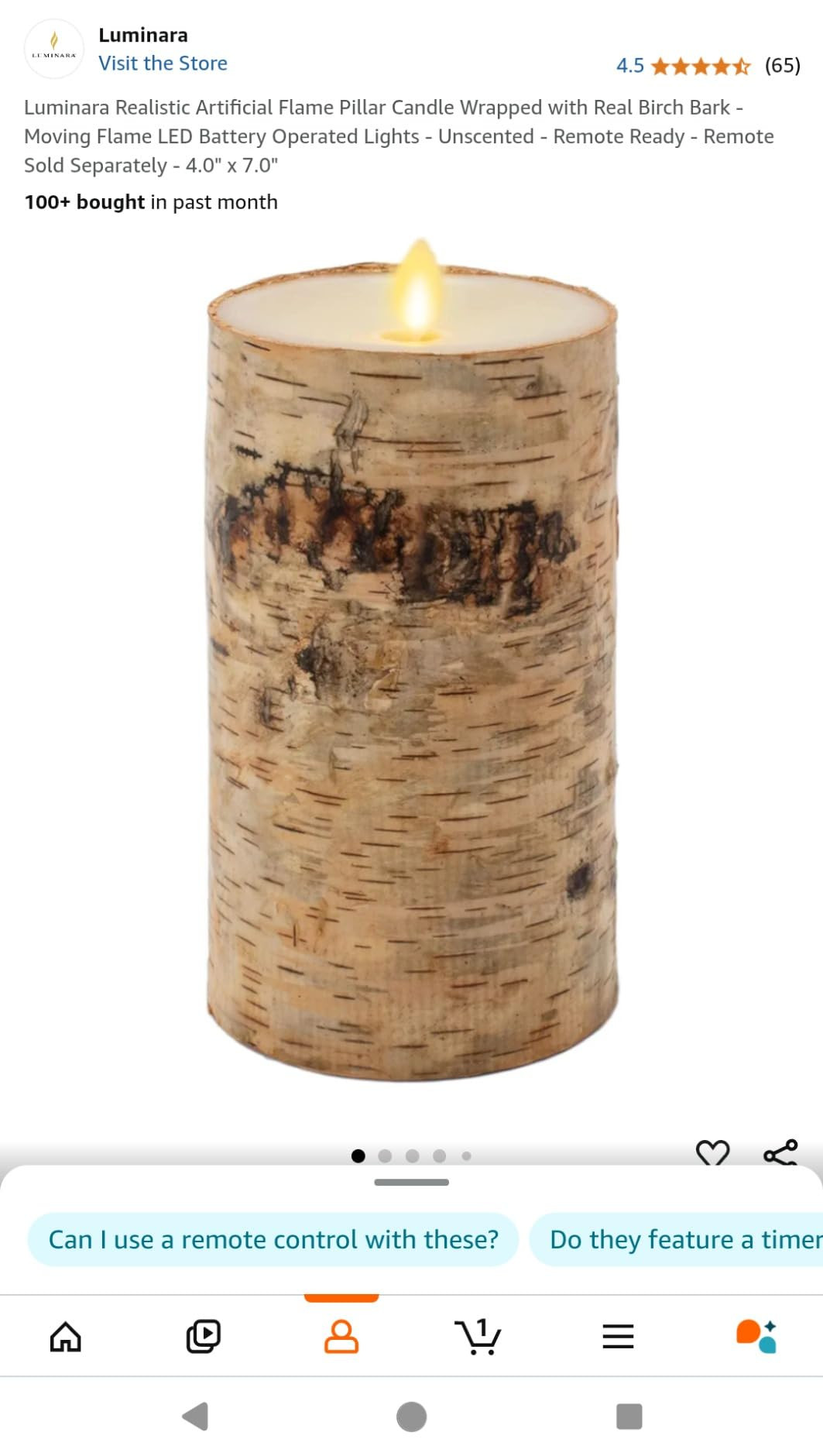 Luminara Realistic Artificial Flame Pillar Candle Wrapped with Real Birch Bark - Moving Flame LED... | Amazon (US)