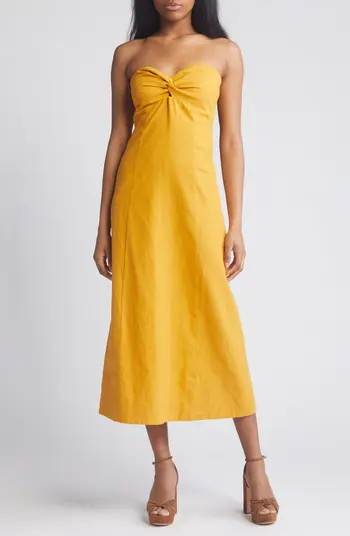 Elia Strapless Linen & Cotton Midi Dress | Nordstrom