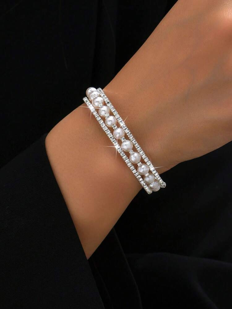 1pc Glamorous Faux Pearl & Rhinestone Decor Bangle For Women For Daily Decoration | SHEIN