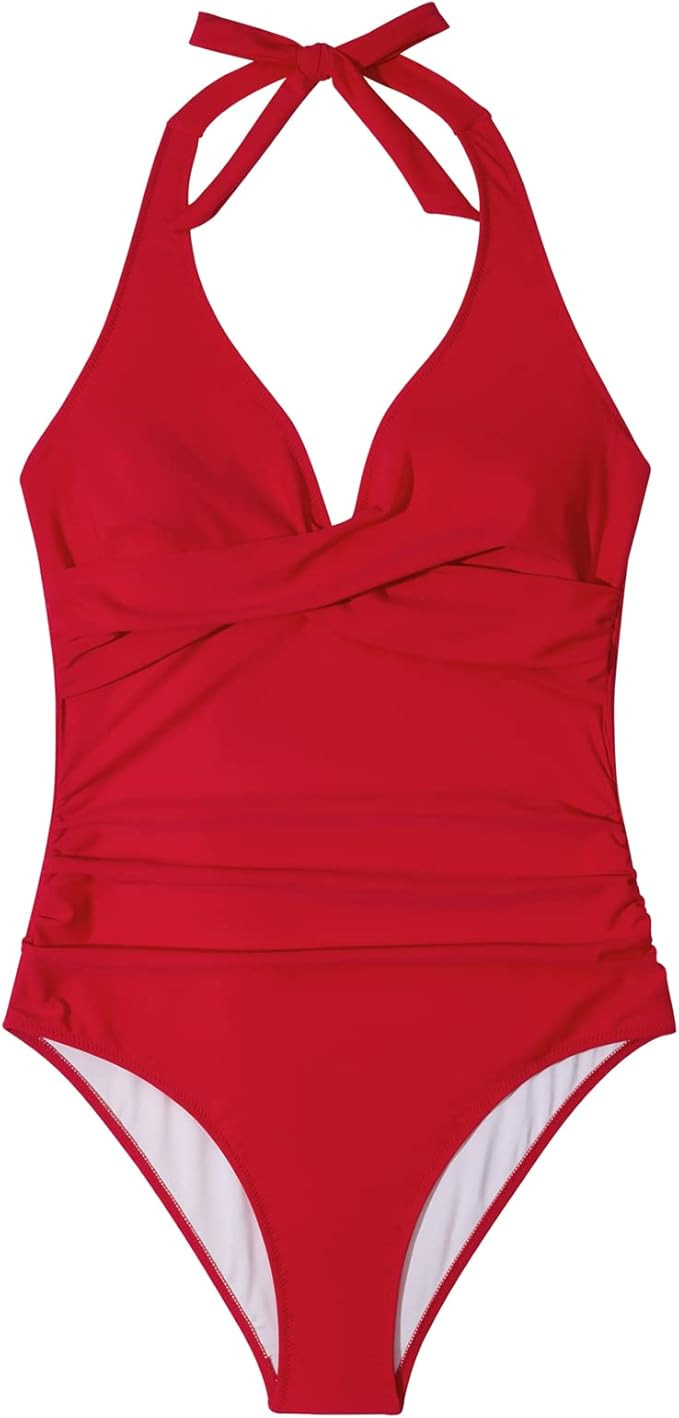 SUUKSESS Women Sexy Tummy Control One Piece Swimsuits Halter Push Up Bathing Suits | Amazon (US)