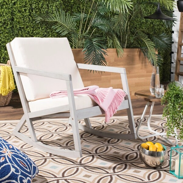 Safavieh Outdoor Living Vernon Grey/ Beige Rocking Chair | Bed Bath & Beyond