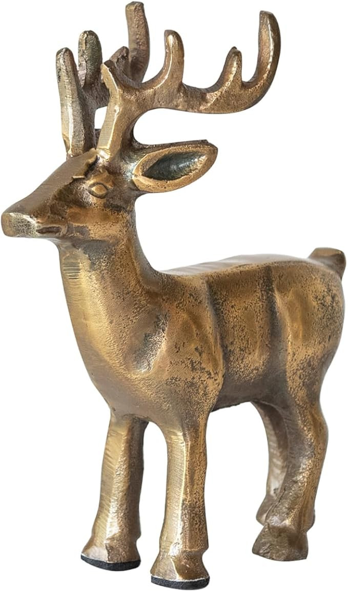 Creative Co-Op Cast Aluminum Reindeer Decor, Antique Gold Finish | Amazon (US)